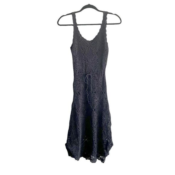 GUESS Crochet Sleeveless Low Back Cotton Midi Dress Black M - Picture 1 of 8